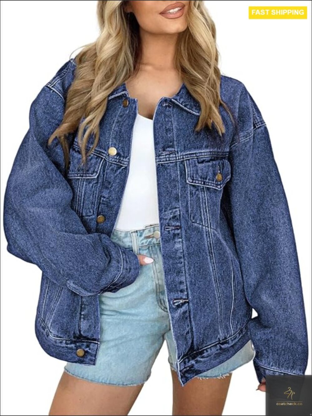 Oversized Denim Jacket Classic Button Down Boyfriend Style Layering